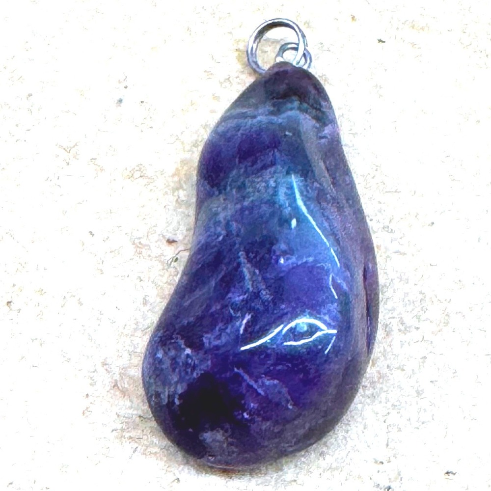 Amethyst Tumbled Stone Pendant Purple Crystal Boho Charm Silver Tone Bail
